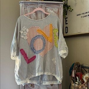 Oli & Hali Gray Love Appliqué Blouse